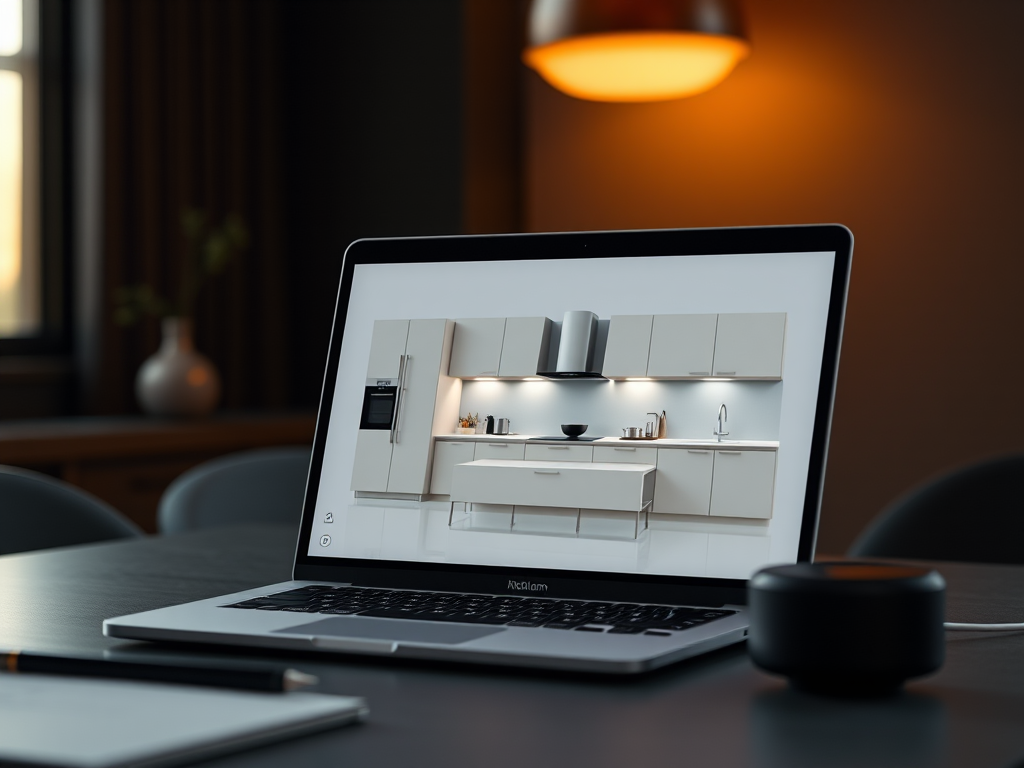 3D-модель кухонного модуля, сгенерированная по чертежу, готова для визуализации